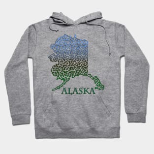 Alaska State Outline Mountain Themed Maze & Labyrinth Hoodie